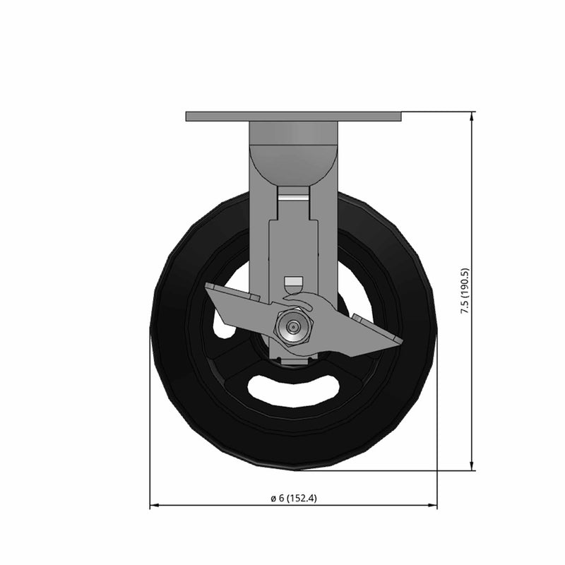 6"x2" Rubber-on-Iron Wheel Side Locking Rigid Caster