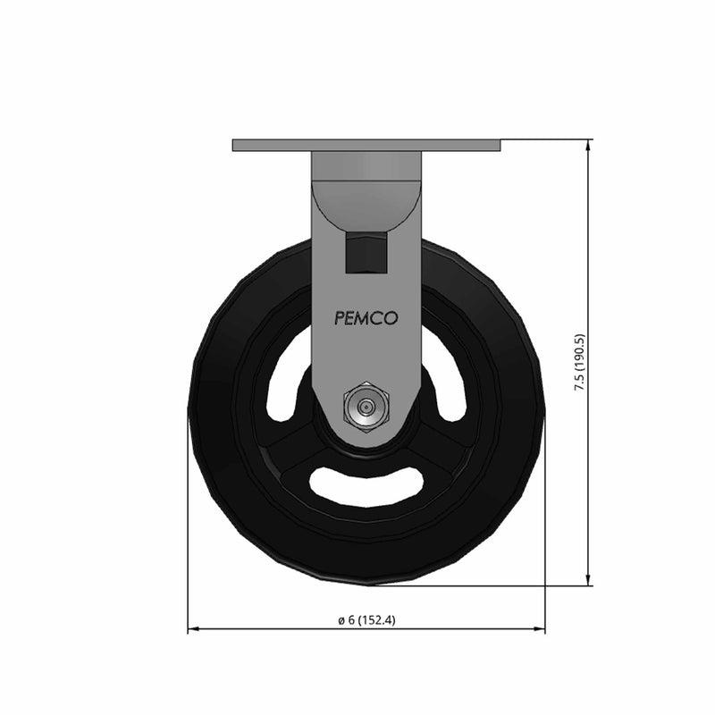 6"x2" Rubber-on-Iron Wheel Rigid Caster