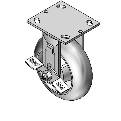 6"x2" Thermo-Rubber (Donut) Roller Bearing Rigid Side-Lock Caster with 4"x4.5" Plate