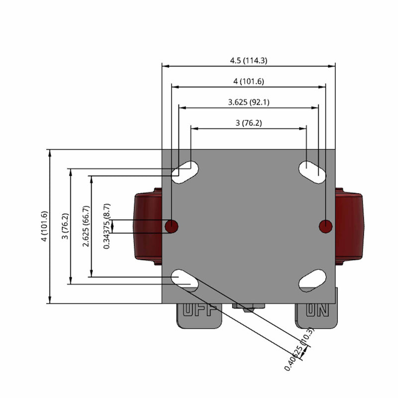 6"x2" TPU Wheel Side Locking Rigid Caster