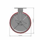 8"x2" Polyurethane-on-Iron Wheel Side Locking Rigid Caster