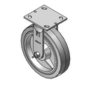 8"x2" Thermo-Rubber (Flat) Delrin Bearing Rigid Caster with 4"x4.5" Plate