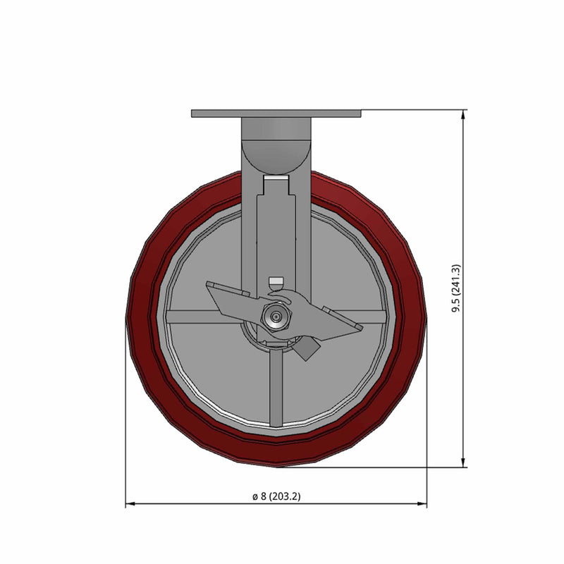 8"x2" TPU Wheel Side Locking Rigid Caster
