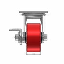 Top dimensioned CAD view of a Pemco Casters 4" x 2" wide wheel Swivel caster with 4" x 4-1/2" top plate, with a side locking brake, Mold-on Poly wheel and 800 lb. capacity part