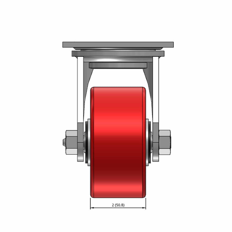 Top dimensioned CAD view of a Pemco Casters 4" x 2" wide wheel Swivel caster with 4" x 4-1/2" top plate, without a brake, Mold-on Poly wheel and 800 lb. capacity part