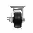 Top dimensioned CAD view of a Pemco Casters 4" x 2" wide wheel Swivel caster with 4" x 4-1/2" top plate, with a side locking brake, Mold-on Rubber wheel and 400 lb. capacity part