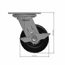 Front dimensioned CAD view of a Pemco Casters 4" x 2" wide wheel Swivel caster with 4" x 4-1/2" top plate, with a side locking brake, Phenolic wheel and 800 lb. capacity part