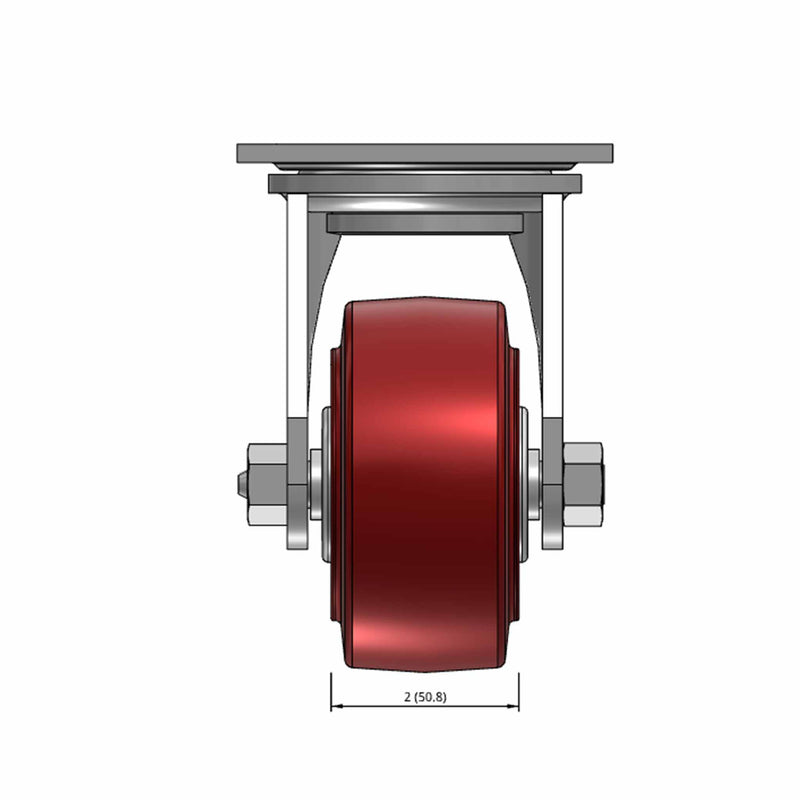Top dimensioned CAD view of a Pemco Casters 4" x 2" wide wheel Swivel caster with 4" x 4-1/2" top plate, without a brake, Thermo-Urethane wheel and 500 lb. capacity part
