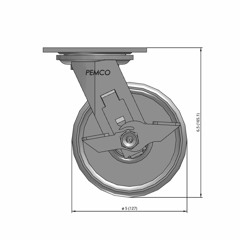 5"x2" Cast Iron Wheel Side Locking Swivel Caster