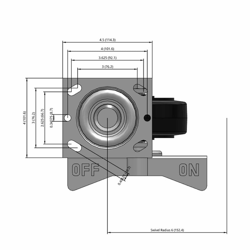5"x2" Rubber-on-Iron Wheel Side CAM Locking Swivel Caster