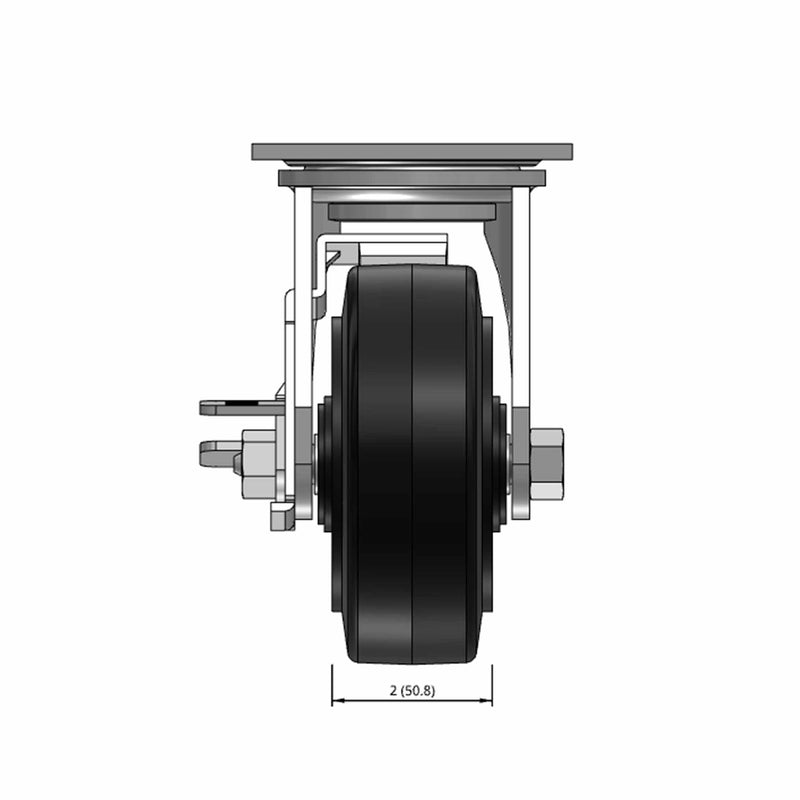 5"x2" Rubber-on-Iron Wheel Side Locking Swivel Caster