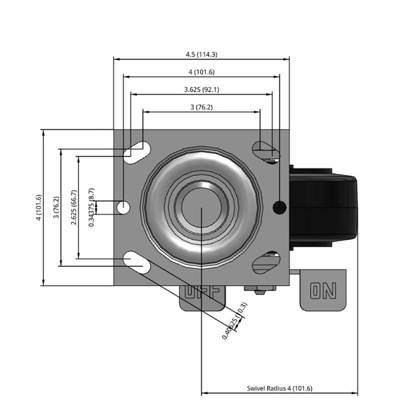 5"x2" Rubber-on-Iron Wheel Side Locking Swivel Caster