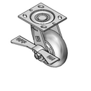 5"x2" Thermo-Rubber (Donut) Roller Bearing Long CAM-Brake Caster with 4"x4.5" Plate