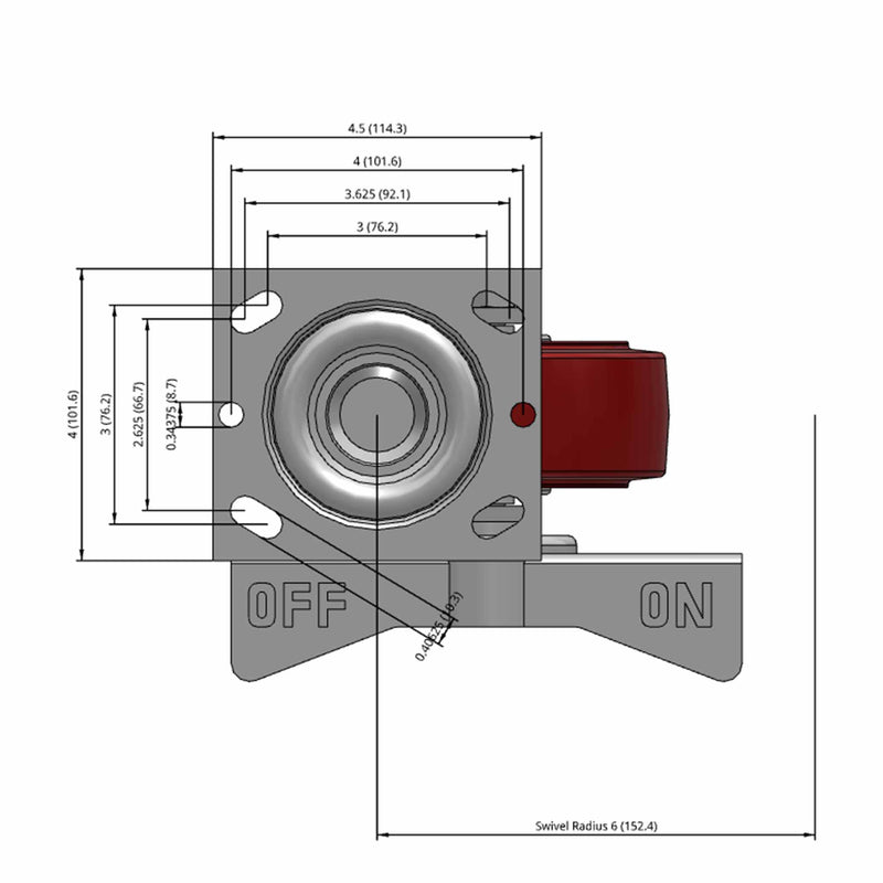 5"x2" TPU Maroon Wheel Side CAM Locking Swivel Caster