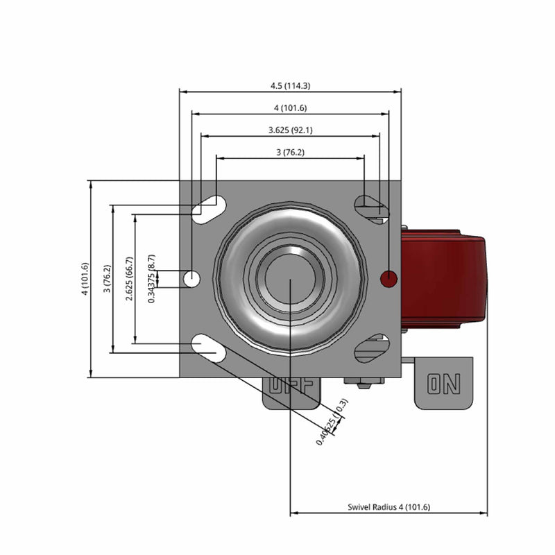 5"x2" TPU Maroon Wheel Side Locking Swivel Caster