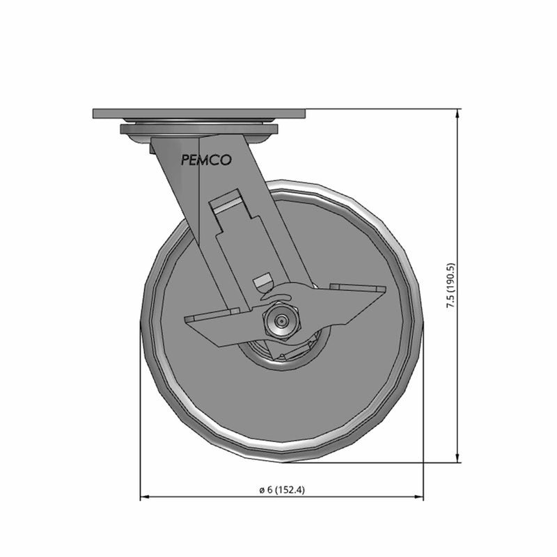 6"x2" Cast Iron Wheel Side Locking Swivel Caster