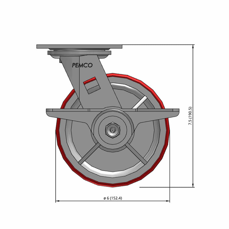 6"x2" Polyurethane-on-Iron Wheel Side CAM Locking Swivel Caster