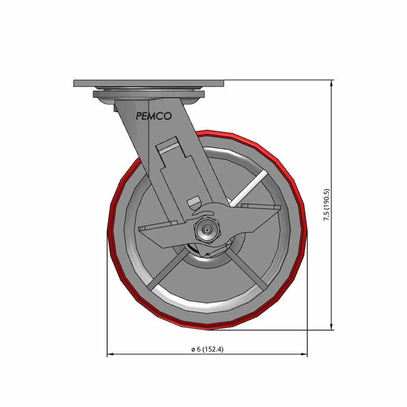 6"x2" Polyurethane-on-Iron Wheel Side Locking Swivel Caster
