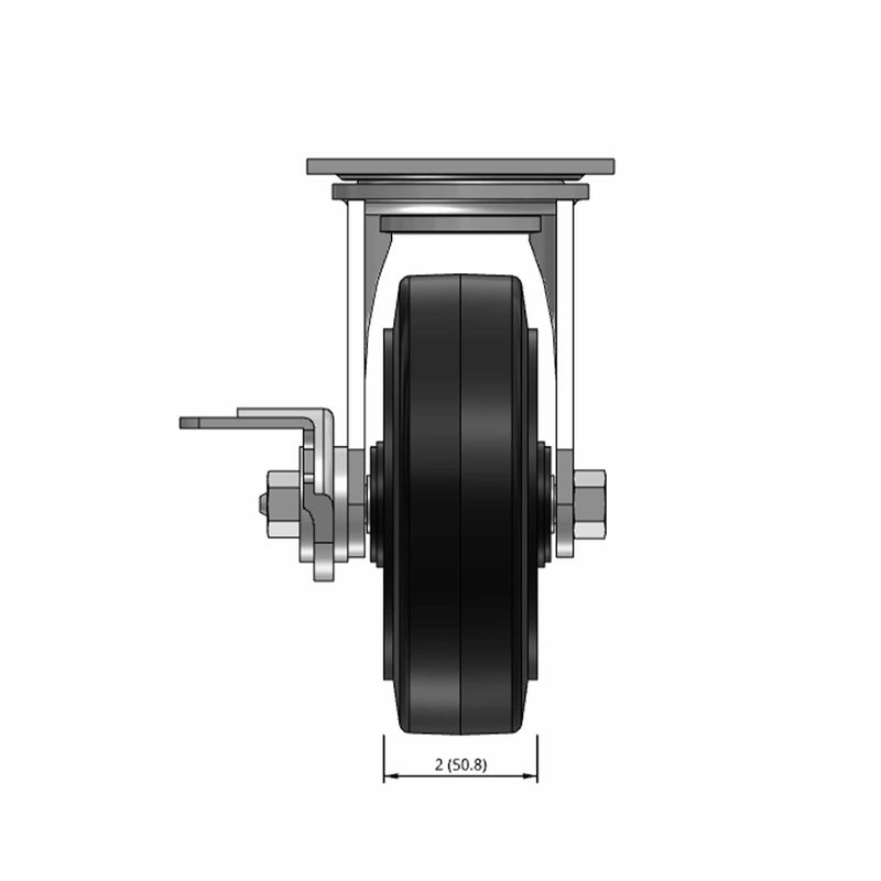 6"x2" Rubber-on-Iron Wheel Side CAM Locking Swivel Caster