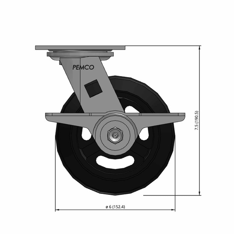 6"x2" Rubber-on-Iron Wheel Side CAM Locking Swivel Caster