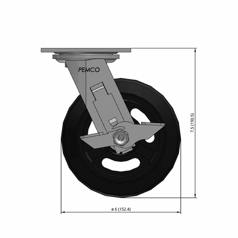 6"x2" Rubber-on-Iron Wheel Side Locking Swivel Caster