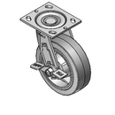 6"x2" Thermo-Rubber (Flat) Precision Ball Bearing Side-Lock Caster with 4"x4.5" Plate