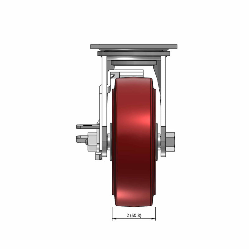 6"x2" TPU Maroon Wheel Side Locking Swivel Caster