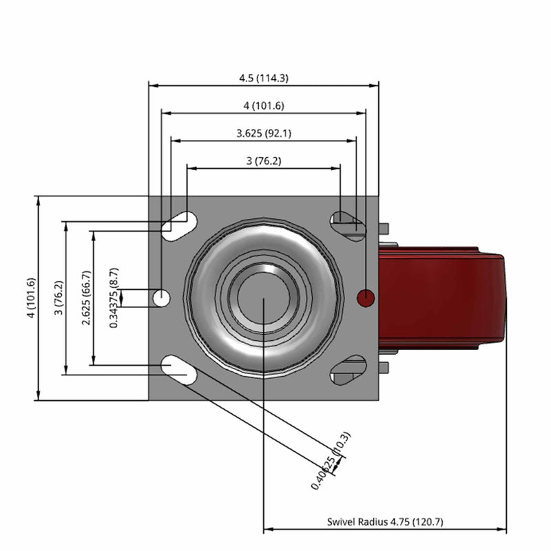 6"x2" TPU Maroon Wheel Swivel Caster
