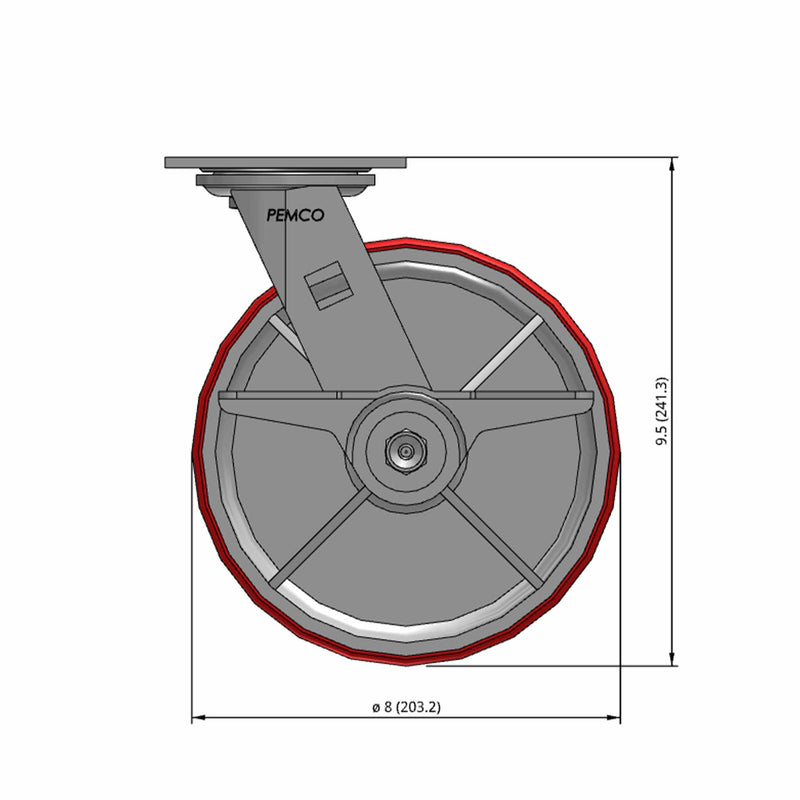 8"x2" Polyurethane-on-Iron Wheel Side CAM Locking Swivel Caster