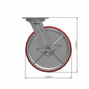 8"x2" Polyurethane-on-Iron Wheel Side Locking Swivel Caster