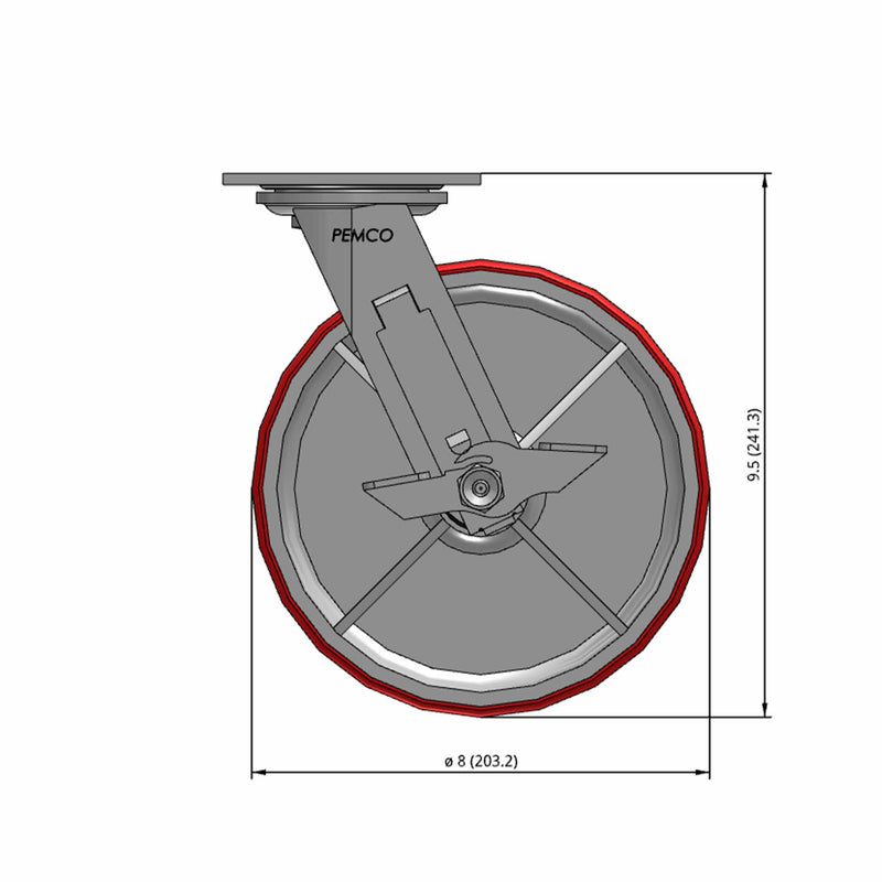 8"x2" Polyurethane-on-Iron Wheel Side Locking Swivel Caster