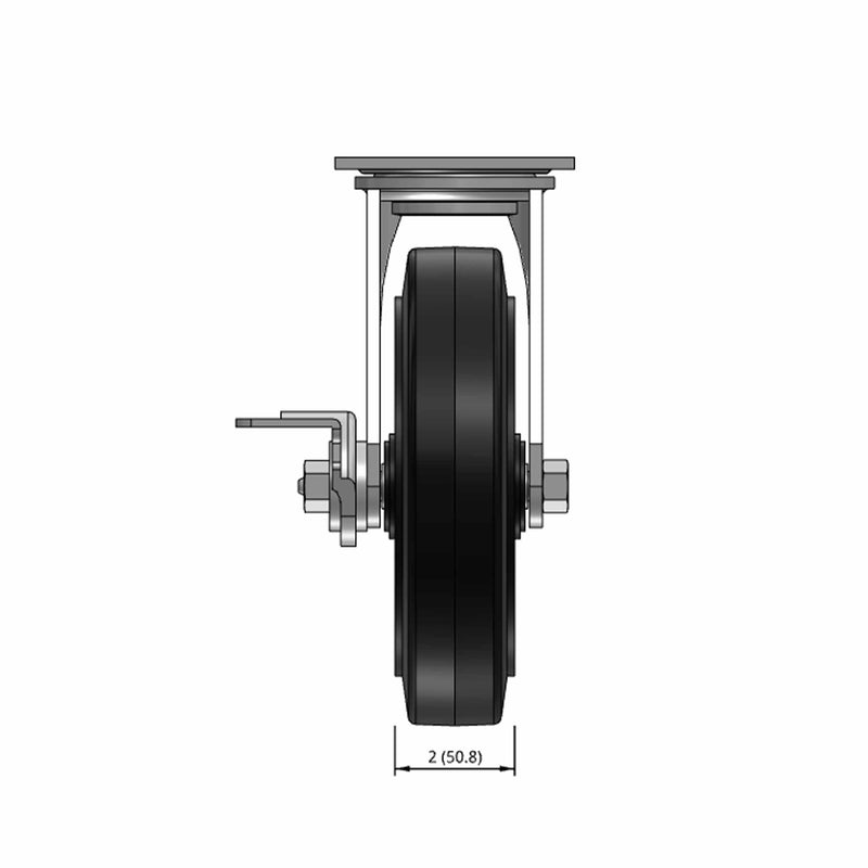 8"x2" Rubber-on-Iron Wheel Side CAM Locking Swivel Caster