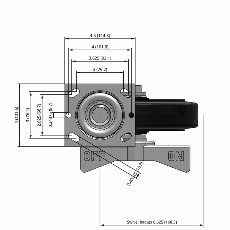 8"x2" Rubber-on-Iron Wheel Side CAM Locking Swivel Caster