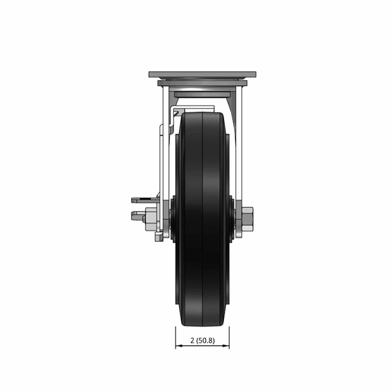 8"x2" Rubber-on-Iron Wheel Side Locking Swivel Caster