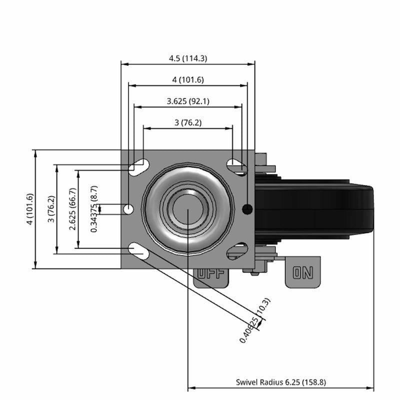 8"x2" Rubber-on-Iron Wheel Side Locking Swivel Caster