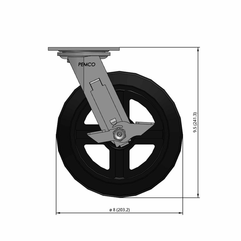 8"x2" Rubber-on-Iron Wheel Side Locking Swivel Caster