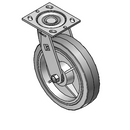 8"x2" Thermo-Rubber (Flat) Precision Ball Bearing Caster with 4"x4.5" Plate