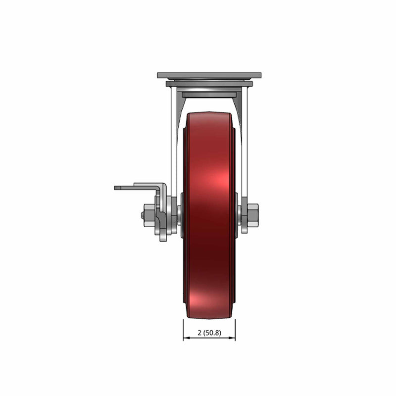 8"x2" TPU Maroon Wheel Side CAM Locking Swivel Caster