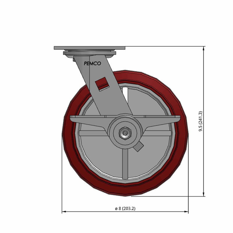 8"x2" TPU Maroon Wheel Side CAM Locking Swivel Caster
