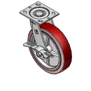 8"x2" Thermo-Urethane Roller Bearing CAM-Brake Caster with 4"x4.5" Plate