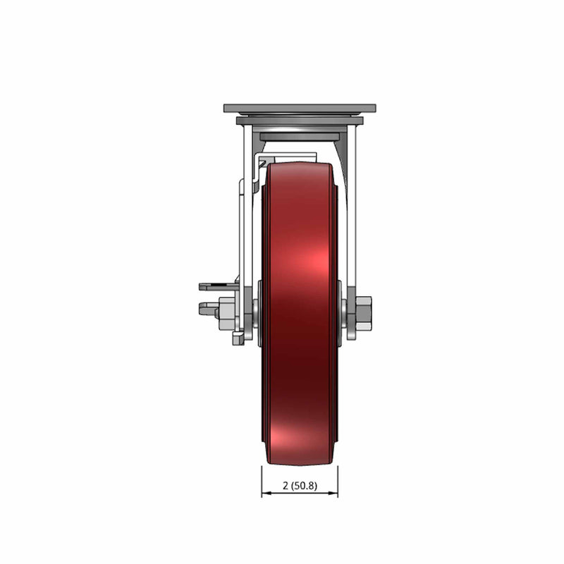 8"x2" TPU Maroon Wheel Side Locking Swivel Caster