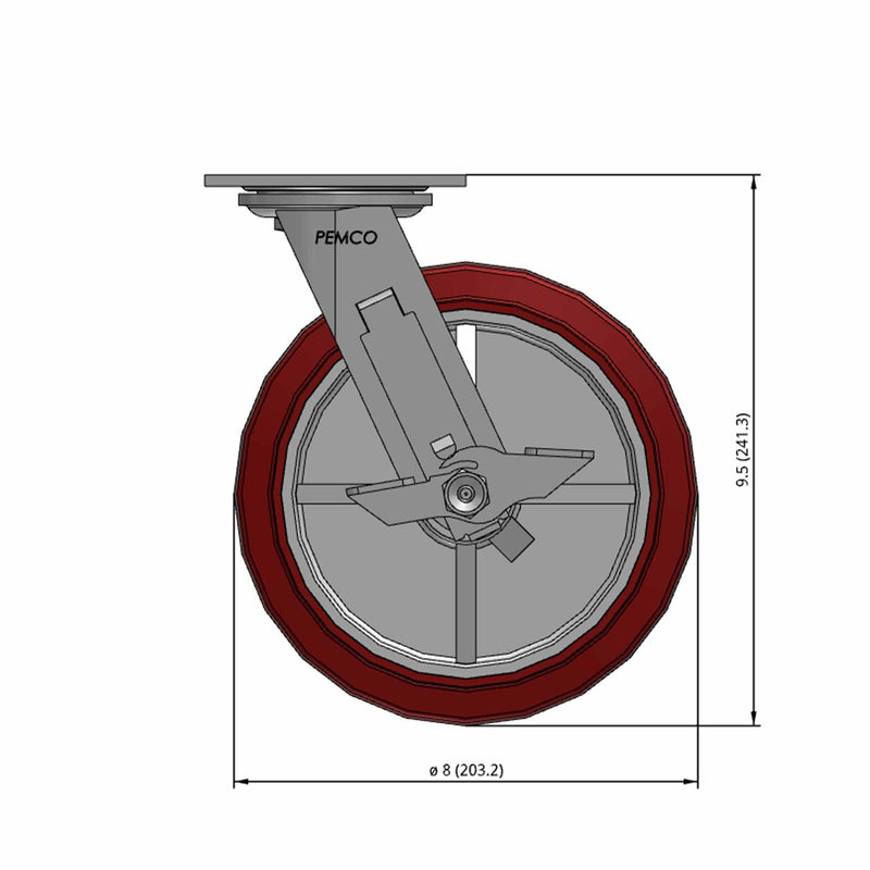 8"x2" TPU Maroon Wheel Side Locking Swivel Caster