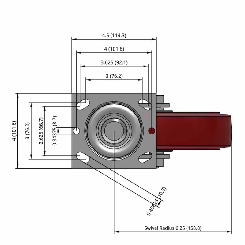 8"x2" TPU Maroon Wheel Swivel Caster