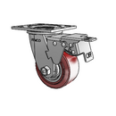 4"x2" Thermo-Urethane Precision Ball Bearing Caster with Total Lock and 4"x4.5" Plate