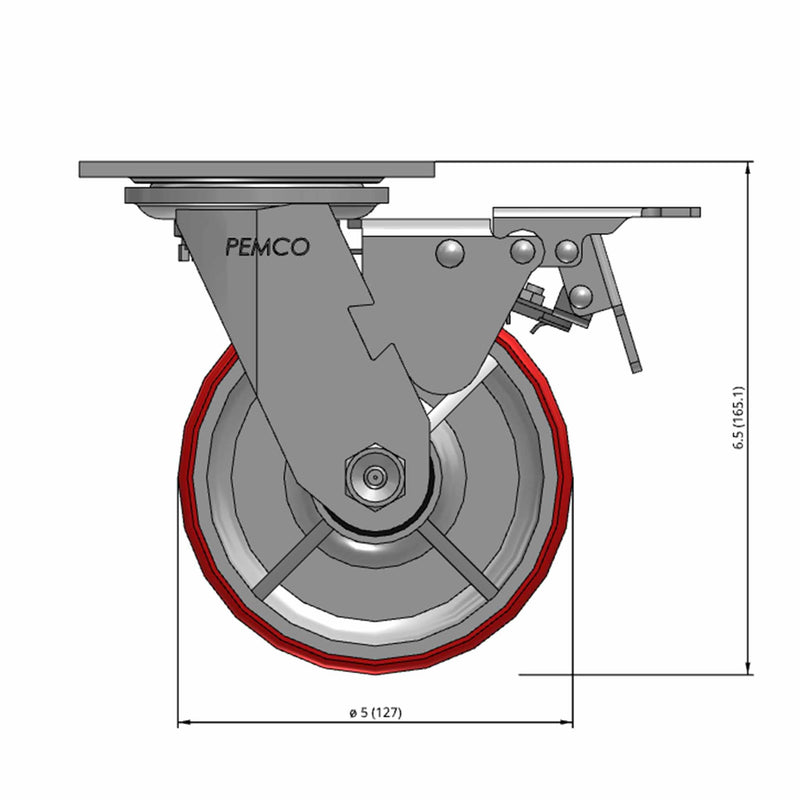 5"x2" Polyurethane-on-Iron Wheel Total Lock Brake Swivel Caster