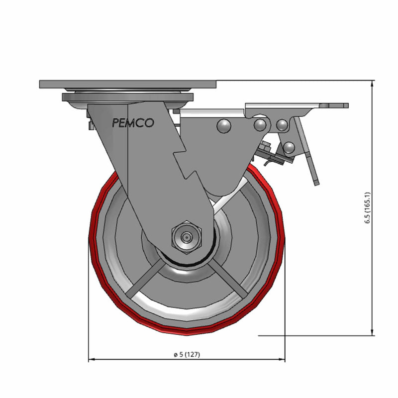 5"x2" Polyurethane-on-Iron Wheel Total Lock Brake Swivel Caster