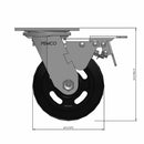 5"x2" Rubber-on-Iron Wheel Total Lock Brake Swivel Caster