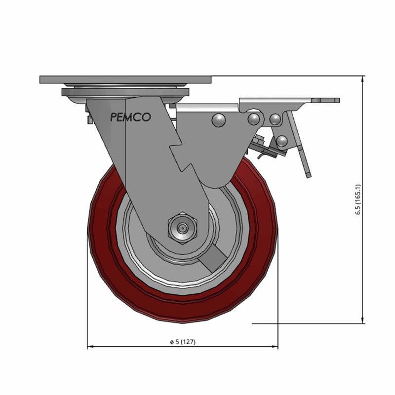 5"x2" TPU Maroon Wheel Total Lock Brake Swivel Caster