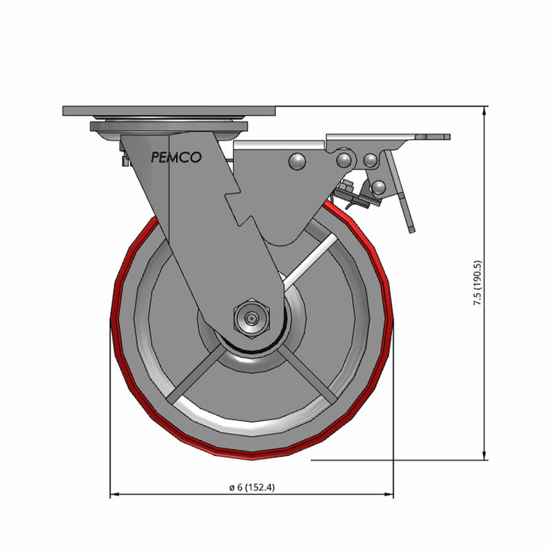 6"x2" Polyurethane-on-Iron Wheel Total Lock Brake Swivel Caster