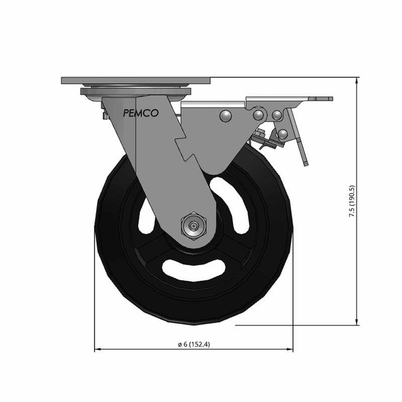 6"x2" Rubber-on-Iron Wheel Total Lock Brake Swivel Caster